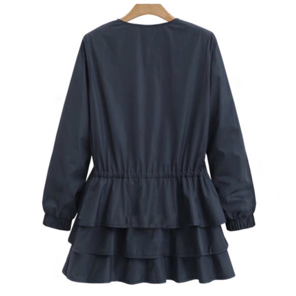 Black Silky Satin Layered Ruffle Jacket C79 - Picture 2 of 6